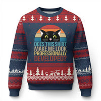Vintage Black Cat Ugly Christmas Sweater Does This Shirt Make Me Look Professionally Developed