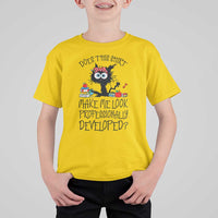 Funny Teacher Black Cat T Shirt For Kid Does This Shirt Make Me Look Professionally Developed