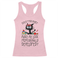 Funny Teacher Black Cat Racerback Tank Top Does This Shirt Make Me Look Professionally Developed