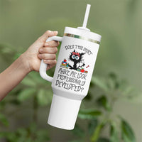 Funny Teacher Black Cat Tumbler With Handle Does This Shirt Make Me Look Professionally Developed