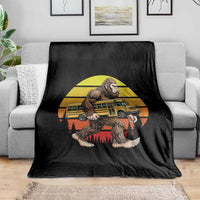 Funny Bigfoot School Bus Lover Throw Blanket Sasquatch Back To School Vintage Gift