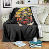 Funny Bigfoot School Bus Lover Throw Blanket Sasquatch Back To School Vintage Gift