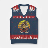 Funny Bigfoot School Bus Lover V-Neck Knit Sweater Vest Sasquatch Back To School Vintage Gift