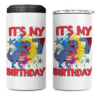 Dino Spider Its My 7th Birthday 4 in 1 Can Cooler Tumbler Dinosaur Gift For Boys