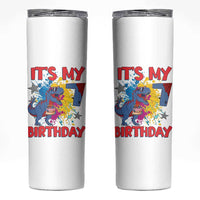 Dino Spider Its My 7th Birthday Skinny Tumbler Dinosaur Gift For Boys