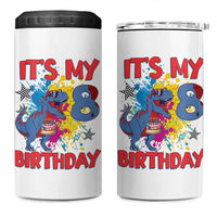 Dino Spider Its My 8th Birthday 4 in 1 Can Cooler Tumbler Dinosaur Gift For Boys