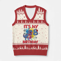 Dino Spider Its My 8th Birthday V-Neck Knit Sweater Vest Dinosaur Gift For Boys