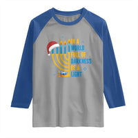 Christmas Hanukkah Interfaith Family Gift Raglan Shirt In A World Full Of Darkness Be A Light - Wonder Print Shop