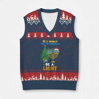 Be A Light Xmas Hanukkah V-Neck Knit Sweater Vest Interfaith Family Gift - Wonder Print Shop