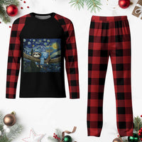 Funny Hanukkah Sloth Plaid Pajama Set Van Gogh Starry Night Jewish Gift - Wonder Print Shop