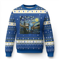 Funny Sloth Hanukkah Ugly Sweater Van Gogh Starry Night Jewish Gift - Wonder Print Shop