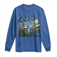 Funny Hanukkah Sloth Long Sleeve Shirt Van Gogh Starry Night Jewish Gift - Wonder Print Shop
