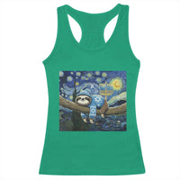 Funny Hanukkah Sloth Racerback Tank Top Van Gogh Starry Night Jewish Gift - Wonder Print Shop