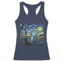 Funny Hanukkah Sloth Racerback Tank Top Van Gogh Starry Night Jewish Gift - Wonder Print Shop