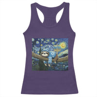Funny Hanukkah Sloth Racerback Tank Top Van Gogh Starry Night Jewish Gift - Wonder Print Shop