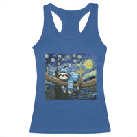 Funny Hanukkah Sloth Racerback Tank Top Van Gogh Starry Night Jewish Gift - Wonder Print Shop