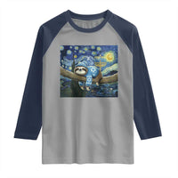Funny Hanukkah Sloth Raglan Shirt Van Gogh Starry Night Jewish Gift - Wonder Print Shop