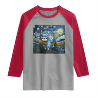 Funny Hanukkah Sloth Raglan Shirt Van Gogh Starry Night Jewish Gift - Wonder Print Shop