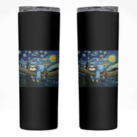 Funny Hanukkah Sloth Skinny Tumbler Van Gogh Starry Night Jewish Gift - Wonder Print Shop