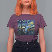 Funny Hanukkah Sloth T Shirt For Women Van Gogh Starry Night Jewish Gift - Wonder Print Shop