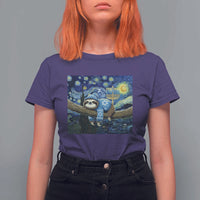 Funny Hanukkah Sloth T Shirt For Women Van Gogh Starry Night Jewish Gift - Wonder Print Shop