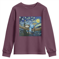 Funny Hanukkah Sloth Youth Sweatshirt Van Gogh Starry Night Jewish Gift - Wonder Print Shop
