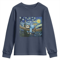 Funny Hanukkah Sloth Youth Sweatshirt Van Gogh Starry Night Jewish Gift - Wonder Print Shop