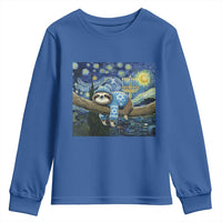 Funny Hanukkah Sloth Youth Sweatshirt Van Gogh Starry Night Jewish Gift - Wonder Print Shop