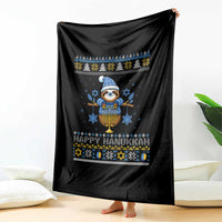 Happy Hanukkah Ugly Sweater Throw Blanket Funny Sloth Carrying Menorah Jewish Gift - Wonder Print Shop