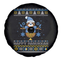Happy Hanukkah Ugly Sweater Spare Tire Cover Funny Sloth Carrying Menorah Jewish Gift - Wonder Print Shop