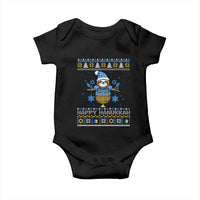 Happy Hanukkah Ugly Sweater Baby Onesie Funny Sloth Carrying Menorah Jewish Gift - Wonder Print Shop