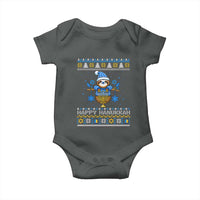 Happy Hanukkah Ugly Sweater Baby Onesie Funny Sloth Carrying Menorah Jewish Gift - Wonder Print Shop