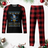 Happy Hanukkah Ugly Sweater Plaid Pajama Set Funny Sloth Carrying Menorah Jewish Gift - Wonder Print Shop