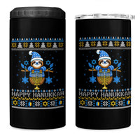 Happy Hanukkah Ugly Sweater 4 in 1 Can Cooler Tumbler Funny Sloth Carrying Menorah Jewish Gift - Wonder Print Shop