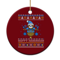 Happy Hanukkah Ugly Sweater Ceramic Ornament Funny Sloth Carrying Menorah Jewish Gift - Wonder Print Shop