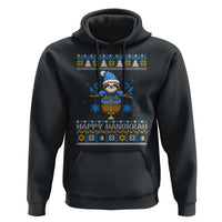 Happy Hanukkah Ugly Sweater Hoodie Funny Sloth Carrying Menorah Jewish Gift - Wonder Print Shop