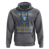 Happy Hanukkah Ugly Sweater Hoodie Funny Sloth Carrying Menorah Jewish Gift - Wonder Print Shop