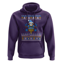Happy Hanukkah Ugly Sweater Hoodie Funny Sloth Carrying Menorah Jewish Gift - Wonder Print Shop