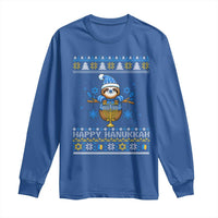 Happy Hanukkah Ugly Sweater Long Sleeve Shirt Funny Sloth Carrying Menorah Jewish Gift - Wonder Print Shop