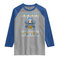 Happy Hanukkah Ugly Sweater Raglan Shirt Funny Sloth Carrying Menorah Jewish Gift - Wonder Print Shop