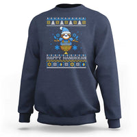 Happy Hanukkah Ugly Sweater Sweatshirt Funny Sloth Carrying Menorah Jewish Gift - Wonder Print Shop