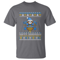 Happy Hanukkah Ugly Sweater T Shirt Funny Sloth Carrying Menorah Jewish Gift - Wonder Print Shop