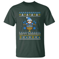 Happy Hanukkah Ugly Sweater T Shirt Funny Sloth Carrying Menorah Jewish Gift - Wonder Print Shop