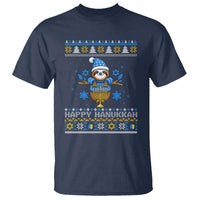 Happy Hanukkah Ugly Sweater T Shirt Funny Sloth Carrying Menorah Jewish Gift - Wonder Print Shop
