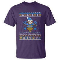 Happy Hanukkah Ugly Sweater T Shirt Funny Sloth Carrying Menorah Jewish Gift - Wonder Print Shop