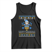Happy Hanukkah Ugly Sweater Tank Top Funny Sloth Carrying Menorah Jewish Gift - Wonder Print Shop