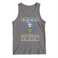 Happy Hanukkah Ugly Sweater Tank Top Funny Sloth Carrying Menorah Jewish Gift - Wonder Print Shop