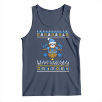 Happy Hanukkah Ugly Sweater Tank Top Funny Sloth Carrying Menorah Jewish Gift - Wonder Print Shop