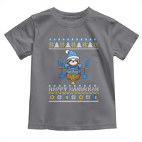 Happy Hanukkah Ugly Sweater Toddler T Shirt Funny Sloth Carrying Menorah Jewish Gift - Wonder Print Shop