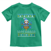 Happy Hanukkah Ugly Sweater Toddler T Shirt Funny Sloth Carrying Menorah Jewish Gift - Wonder Print Shop